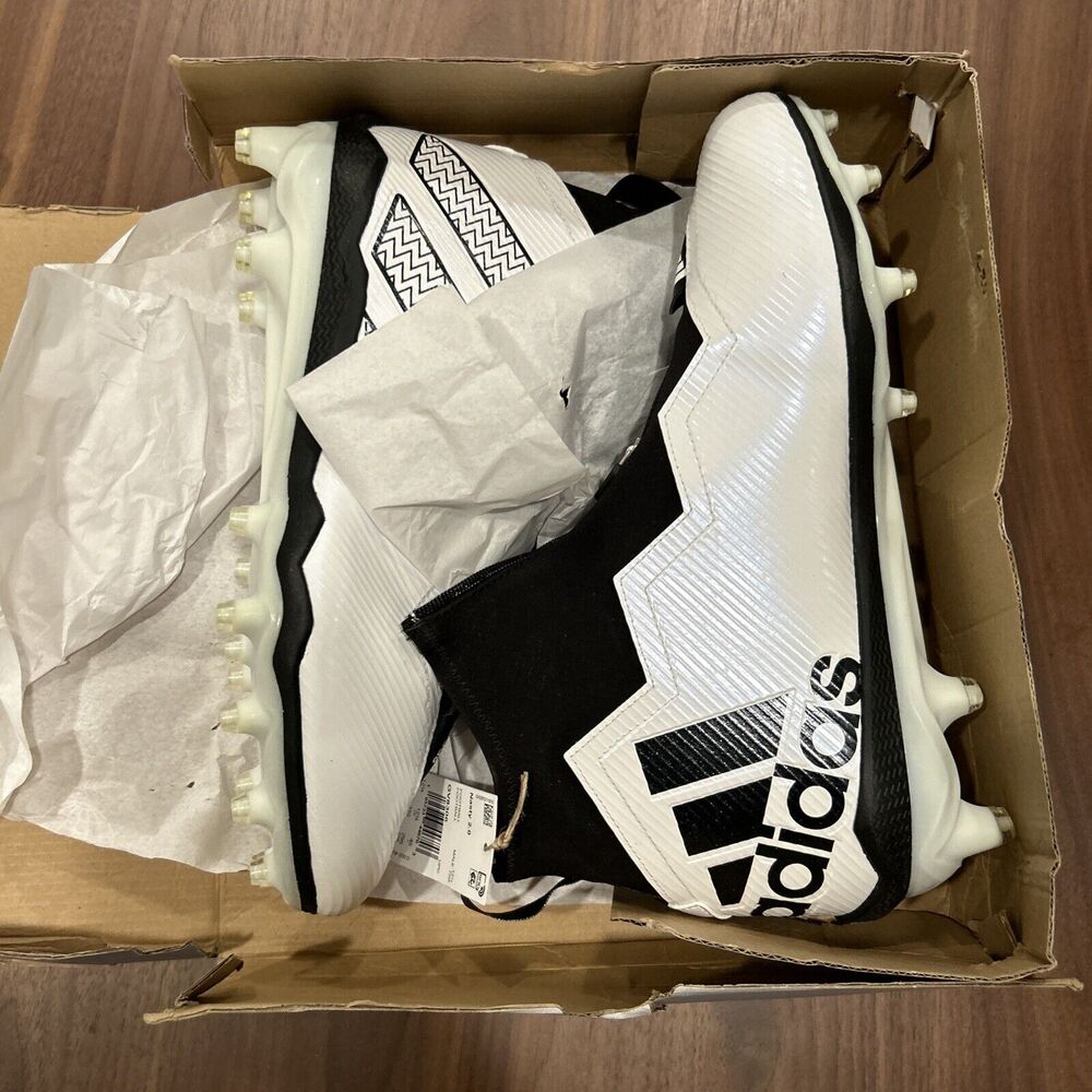 Mens Adidas Nasty 2.0 White pearl / Black zip front football cleats Sz: 13